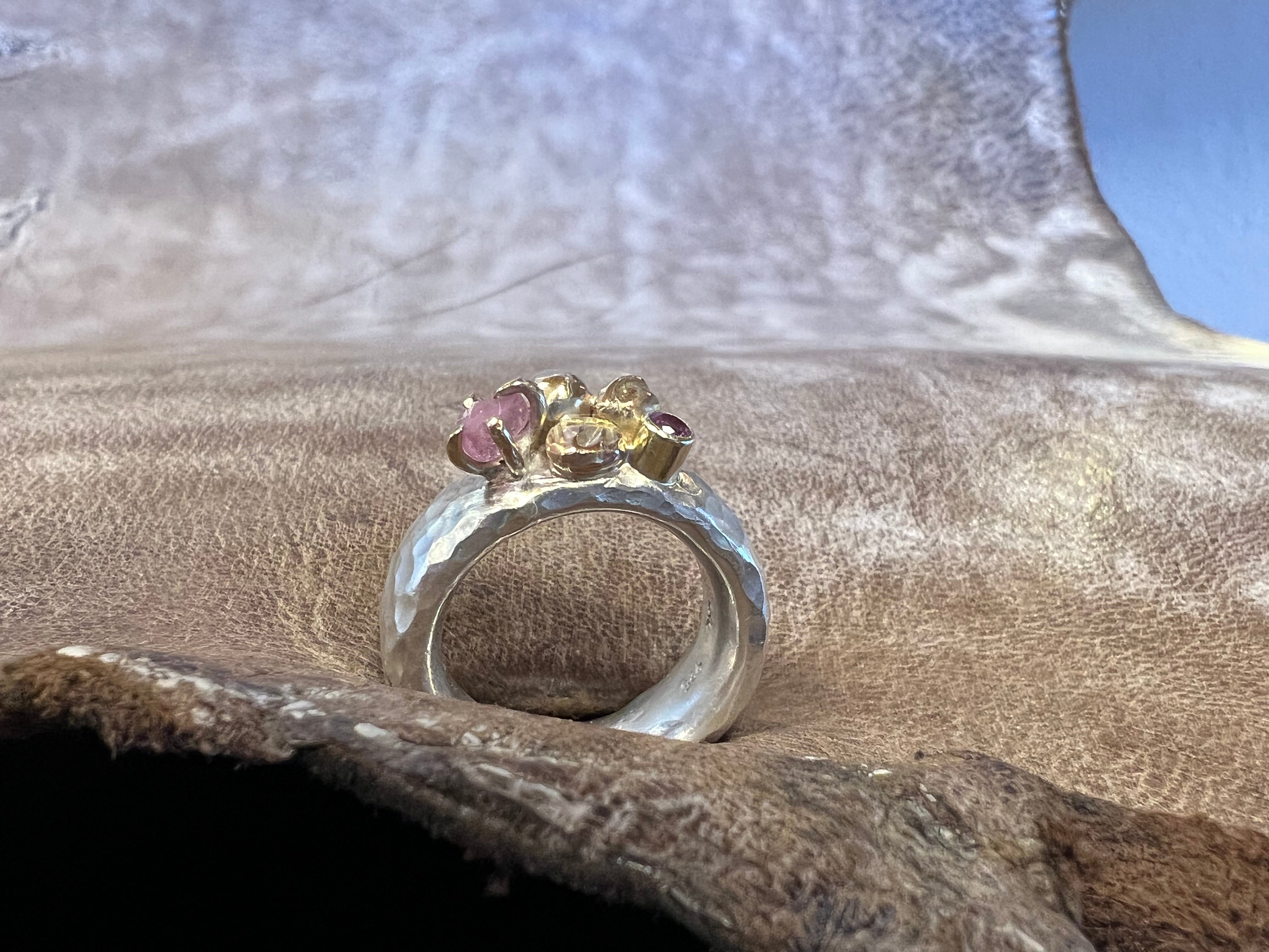 Pink ring sølv med guldkugler Keilberg Smykker