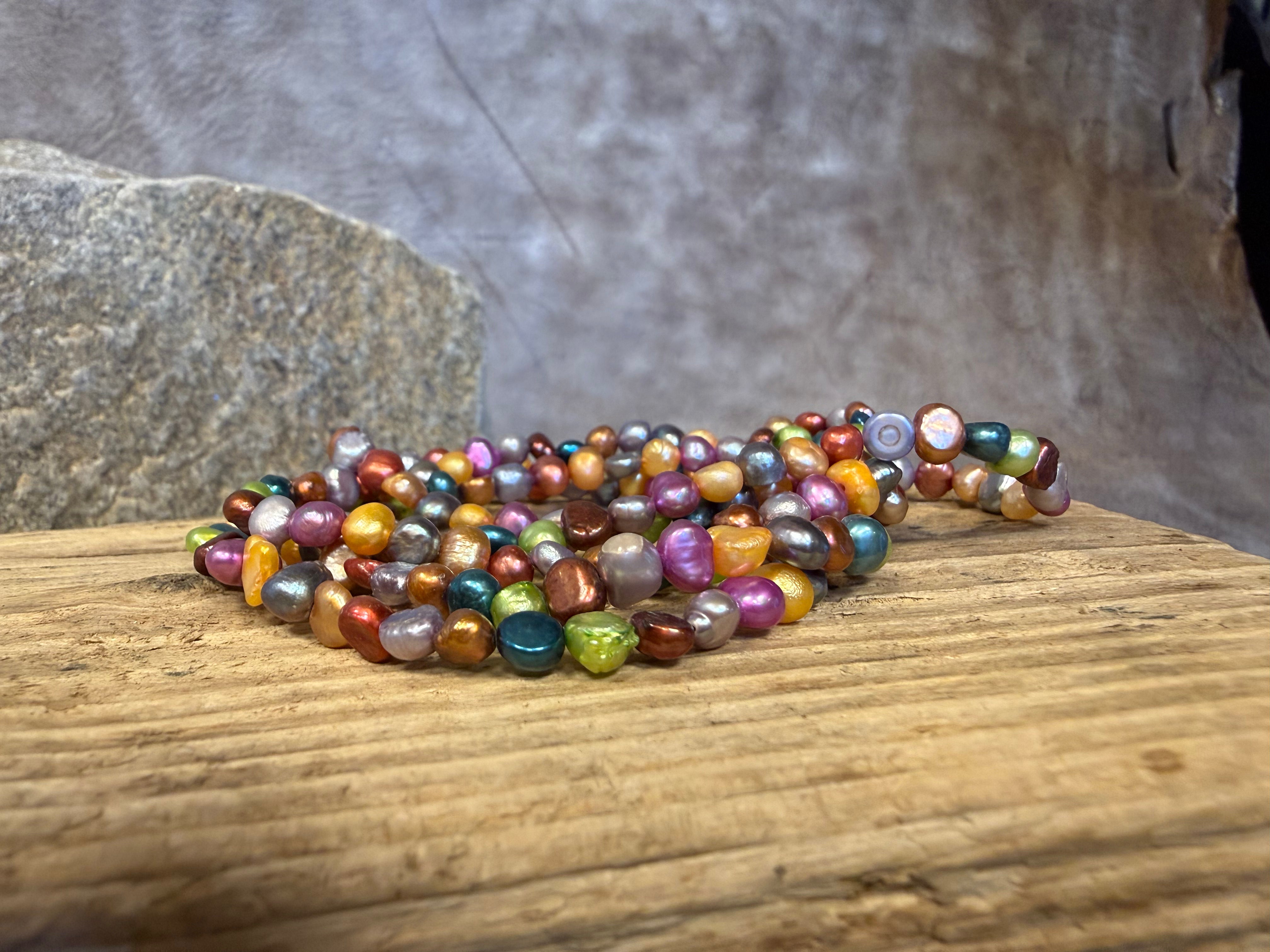 Perle armbånd multifarvet 3x5 mm ferskvands perler på elastik