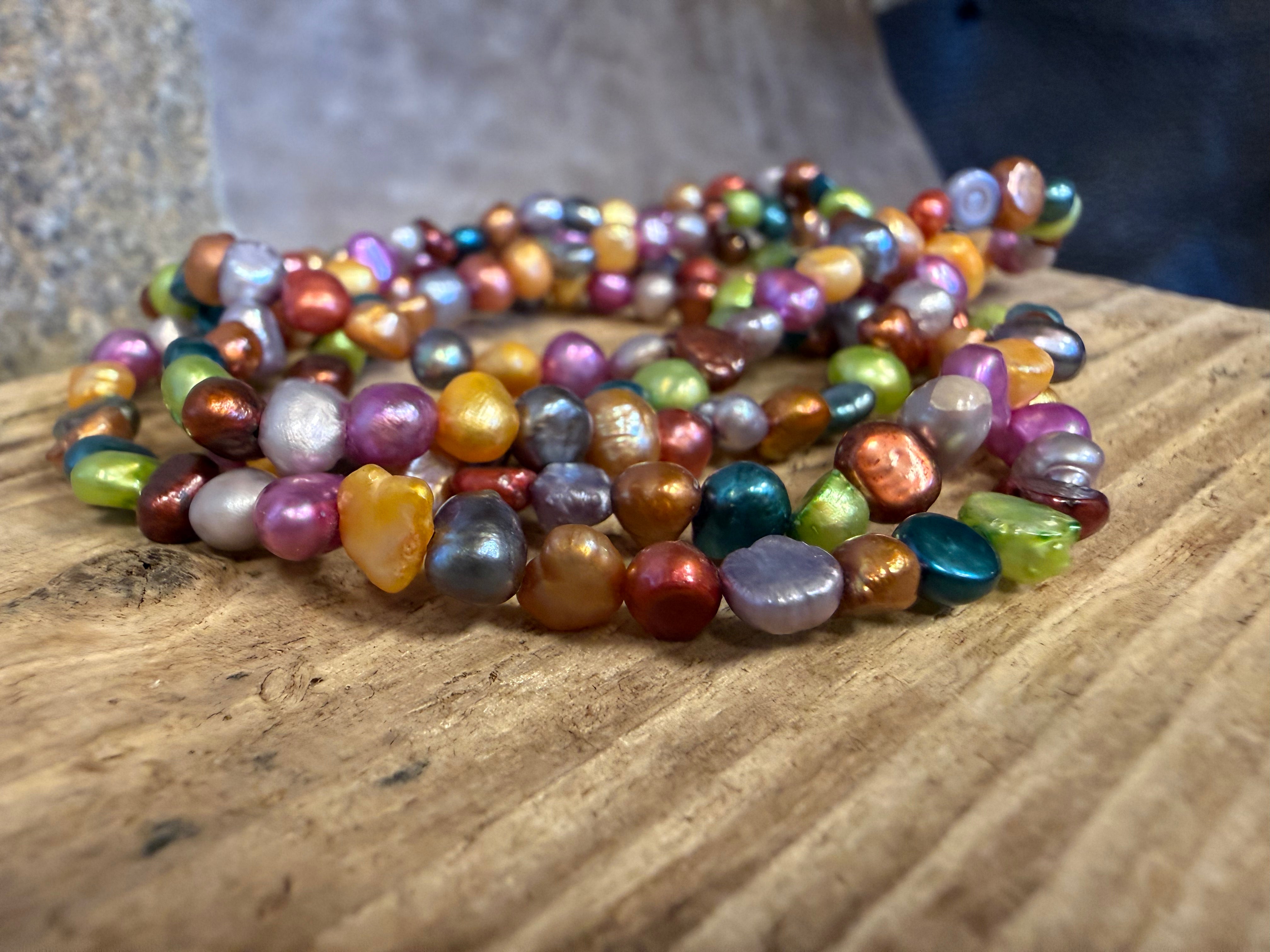 Perle armbånd multifarvet 3x5 mm ferskvands perler på elastik