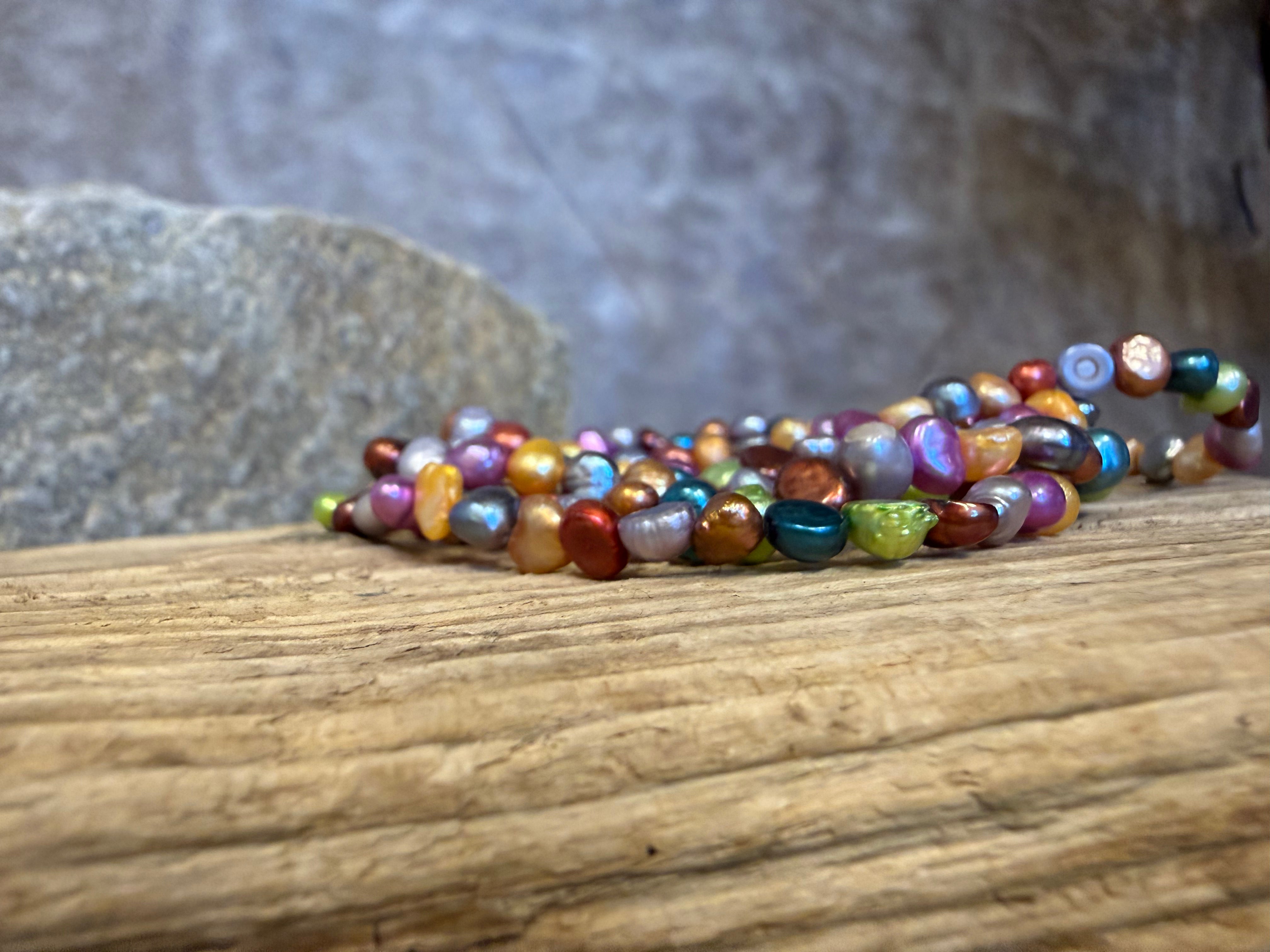 Perle armbånd multifarvet 3x5 mm ferskvands perler på elastik