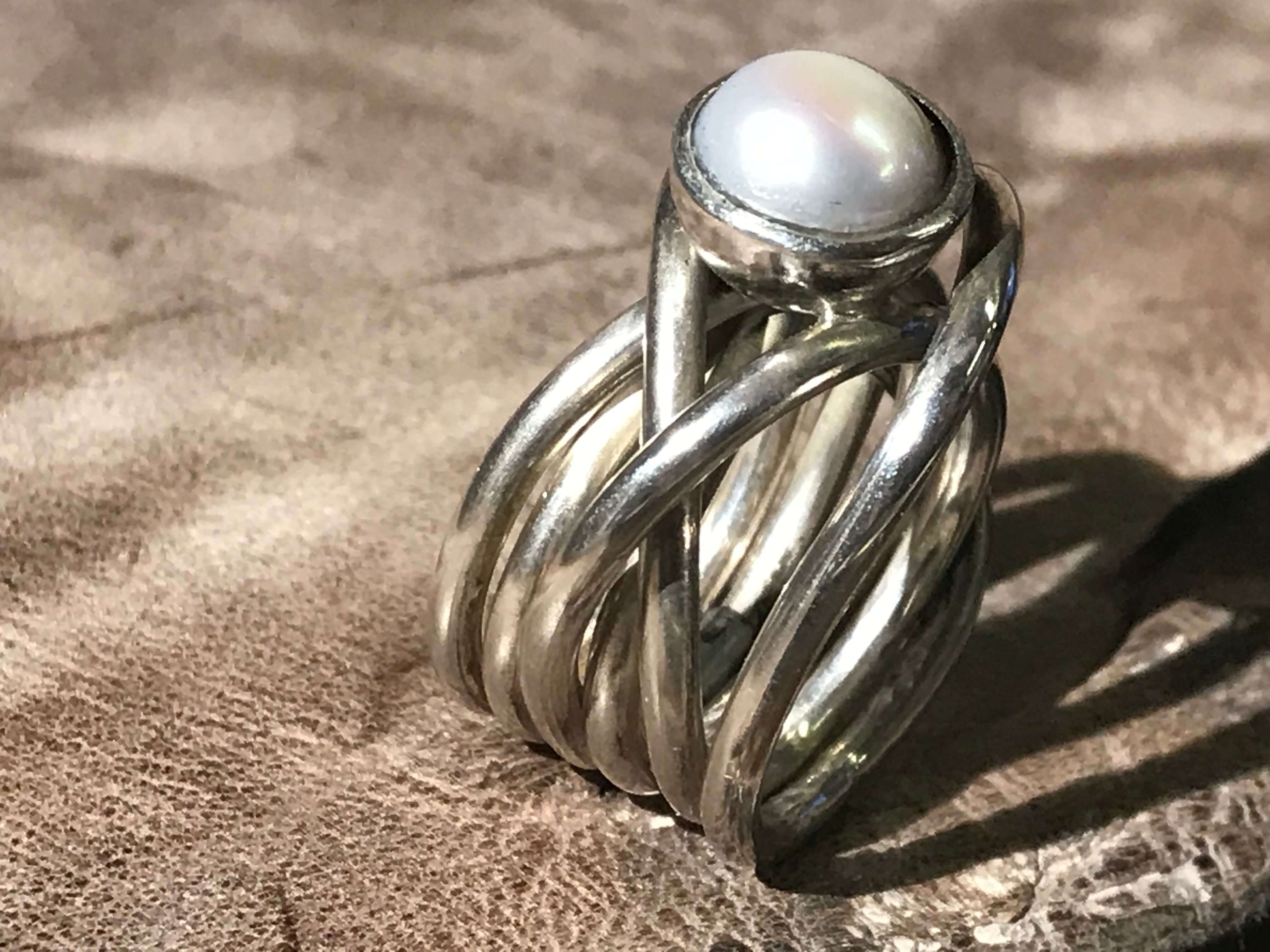 Sølv unika Fantasia ring med ferskvandsperle